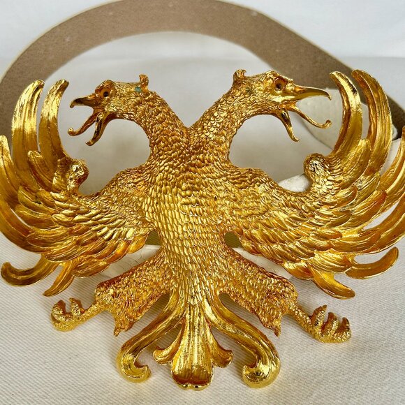 CHRISTOPHER ROSS EAGLES BELT BUCKLE GOLD PLATE SIGNED 1983 THUMB PRINT 9" × 5.5" - Picture 1 of 8